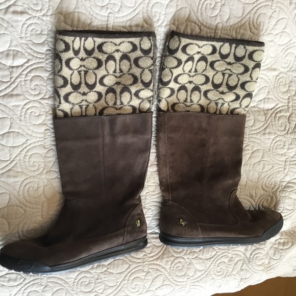 Coach Tatum Signature C Wool and Sued Brown Boots, Size 8 - Picture 9 of 13